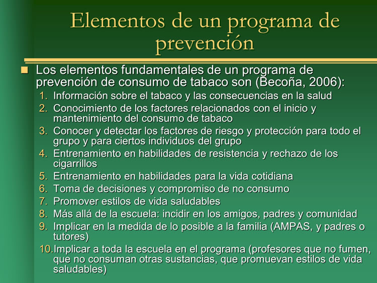 Elementos de un programa de prevención
